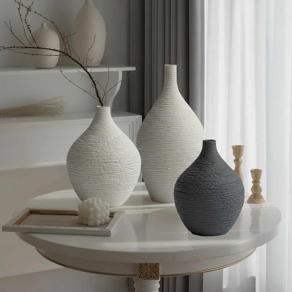 Simple Ceramic Vase Decoration for Home Nordic Luxury Narrow Mouth Flower Pot Living Room Interior Office Desktop Decor Gift