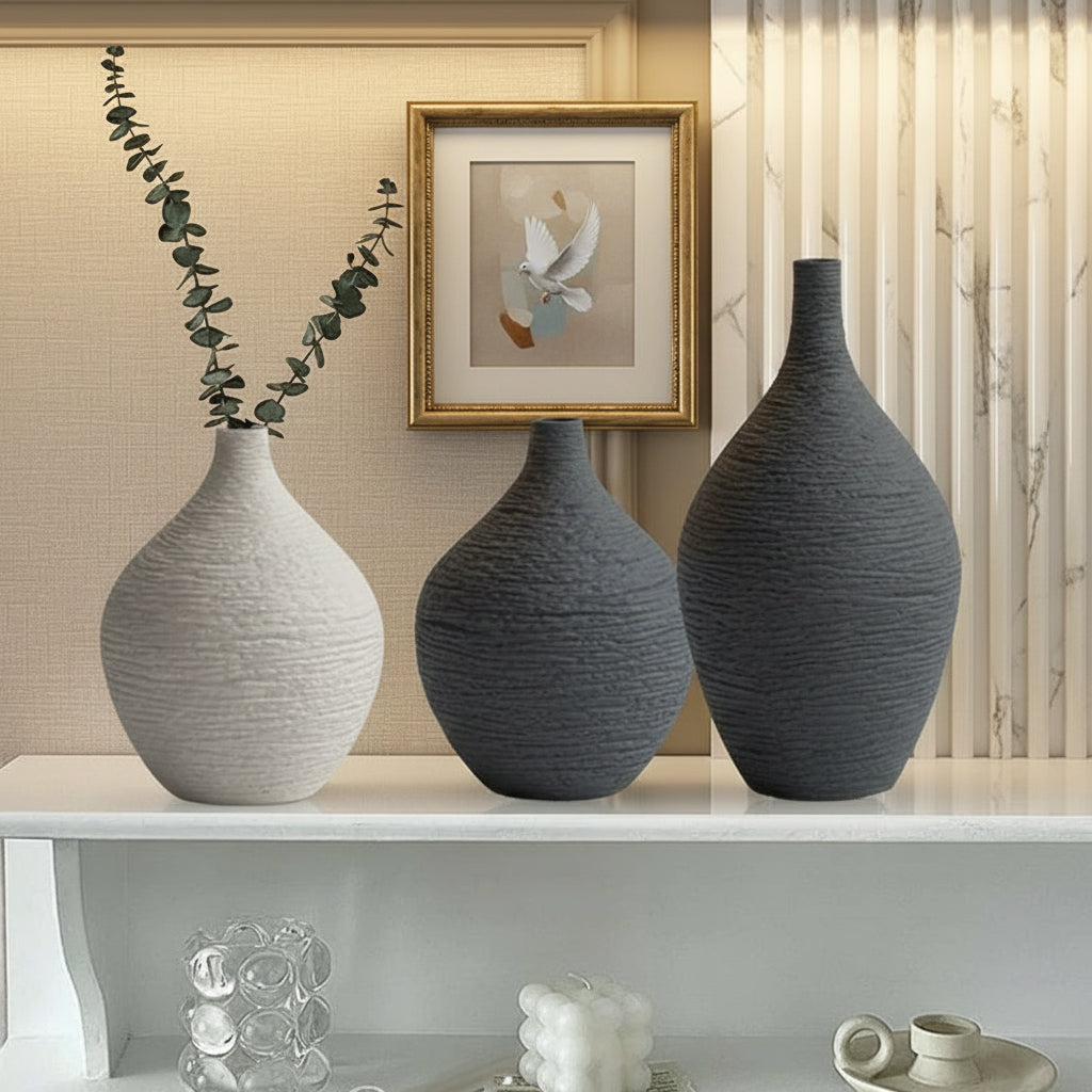 Simple Ceramic Vase Decoration for Home Nordic Luxury Narrow Mouth Flower Pot Living Room Interior Office Desktop Decor Gift