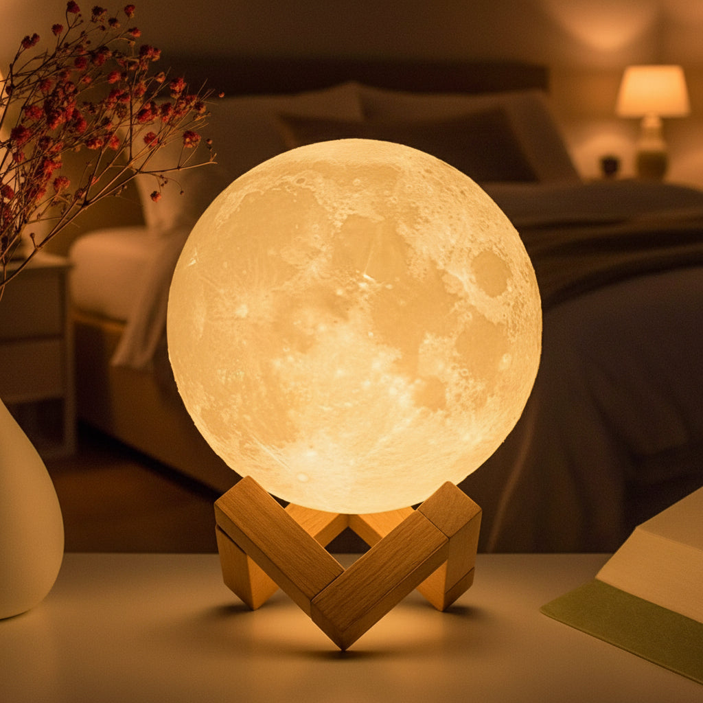 D5 8Cm Moon Lamp LED Night Light Battery Powered with Stand Starry Lamp Bedroom Decor Night Lights Kids Gift Moon Lamp Xmas Gift