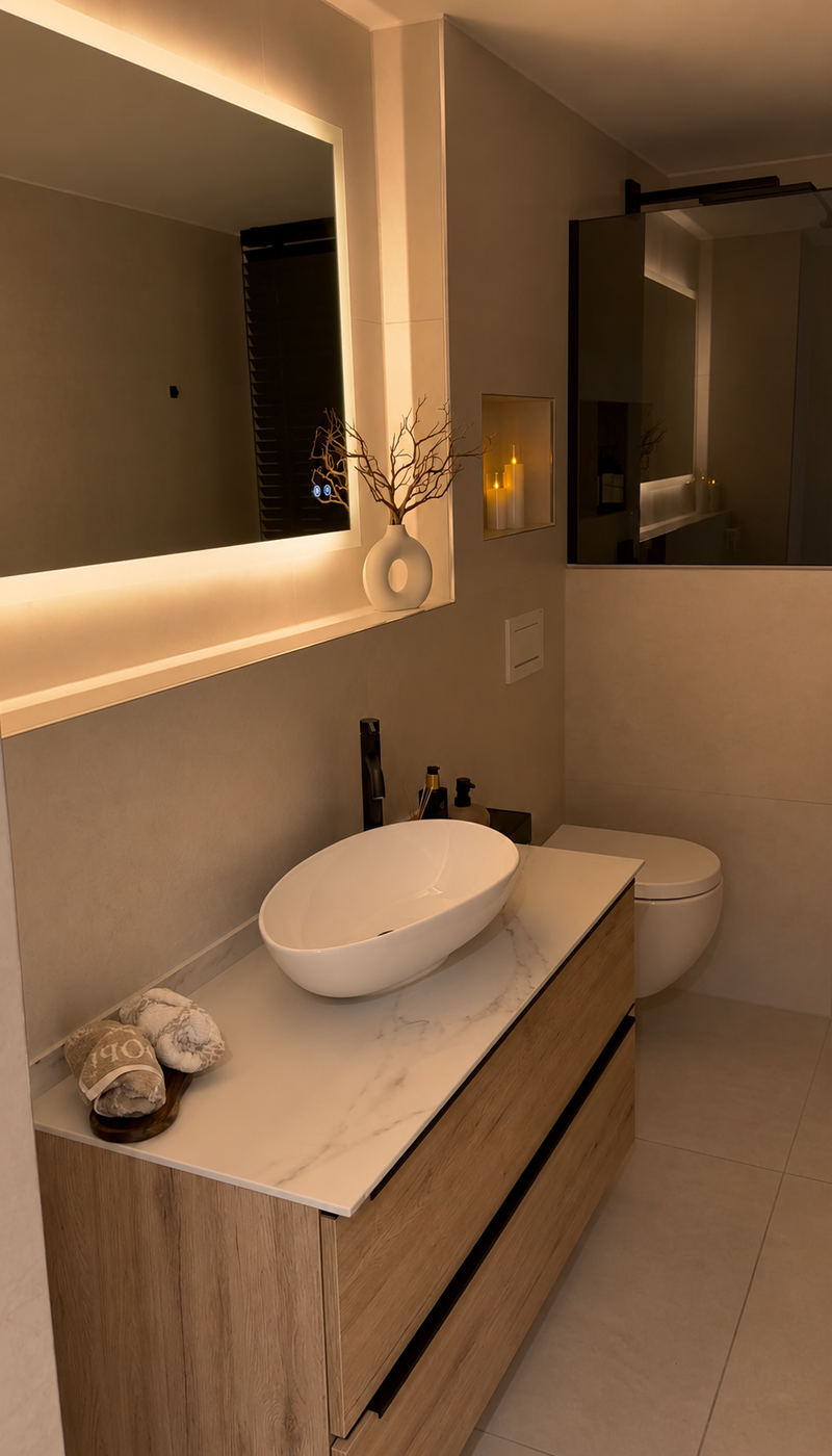 <p>Elegante Badezimmer Dekoration mit modernem Design in Interlaken</p>